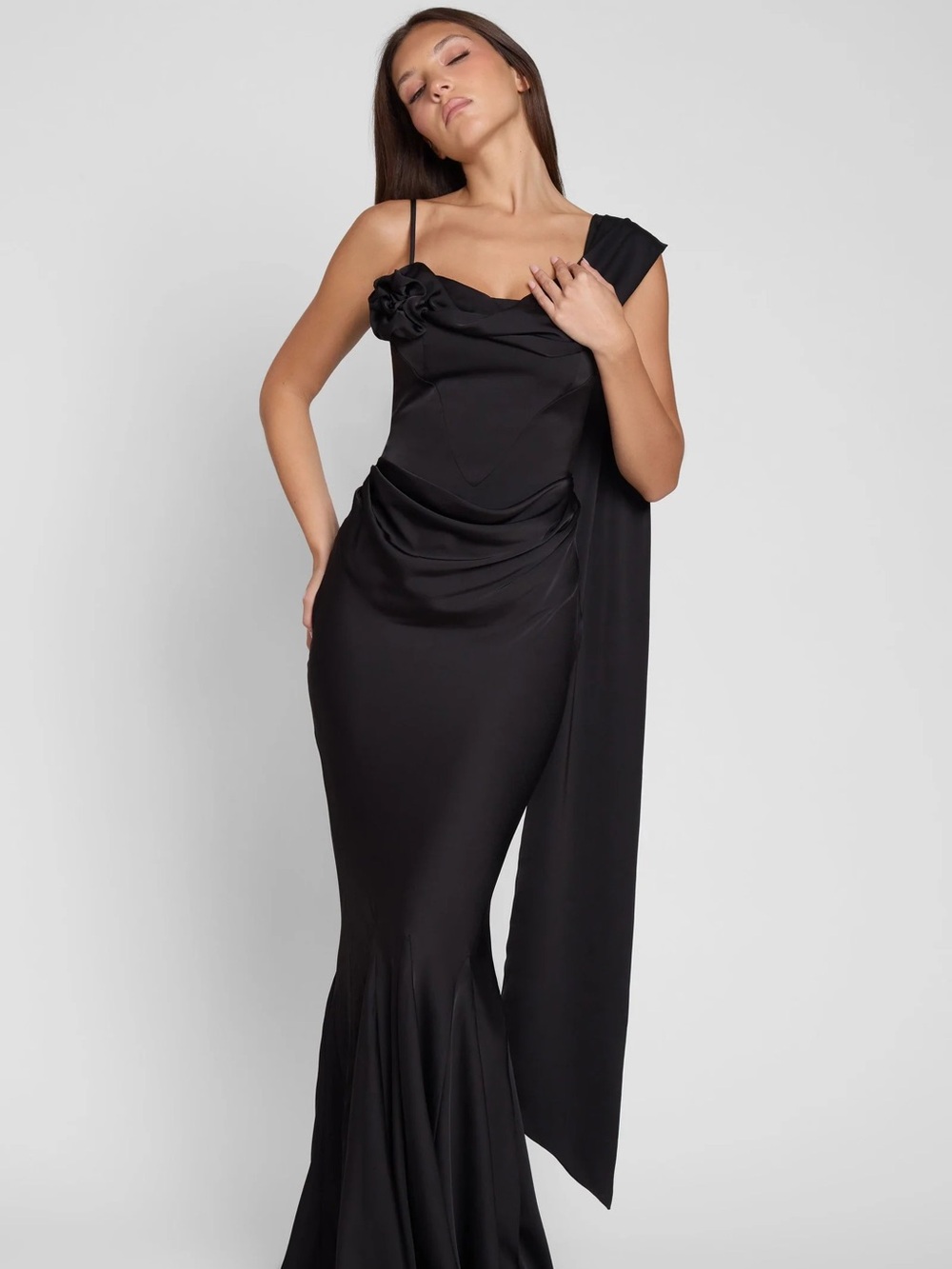 LEAU celine Corset Drape Satin Gown